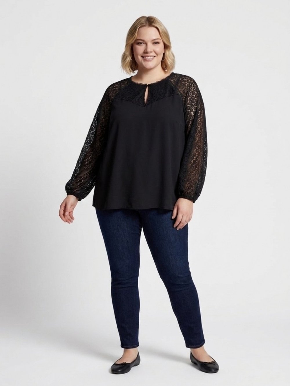 torrid Black Lace Sleeve Keyhole Peasant Blouse